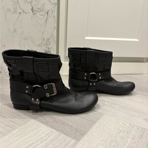 Miss Sixty Woven Harness Black Leather Ankle Booties
